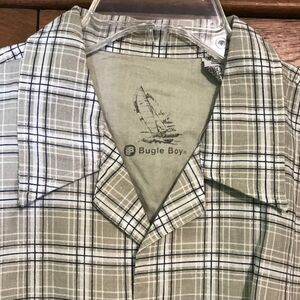 Bugle Boy Mens L Hawaiian Shirt Plaid Cotton Button Pocket SS Beach Cruise